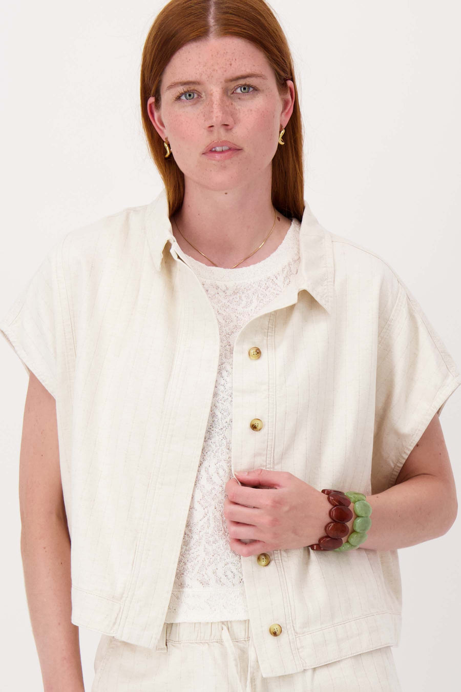 boxy streep jasje in linnen | kit