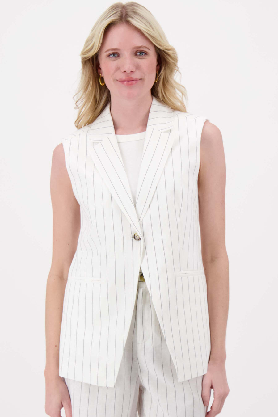 lang mouwloos gilet pin stripe | soft kit / zwart