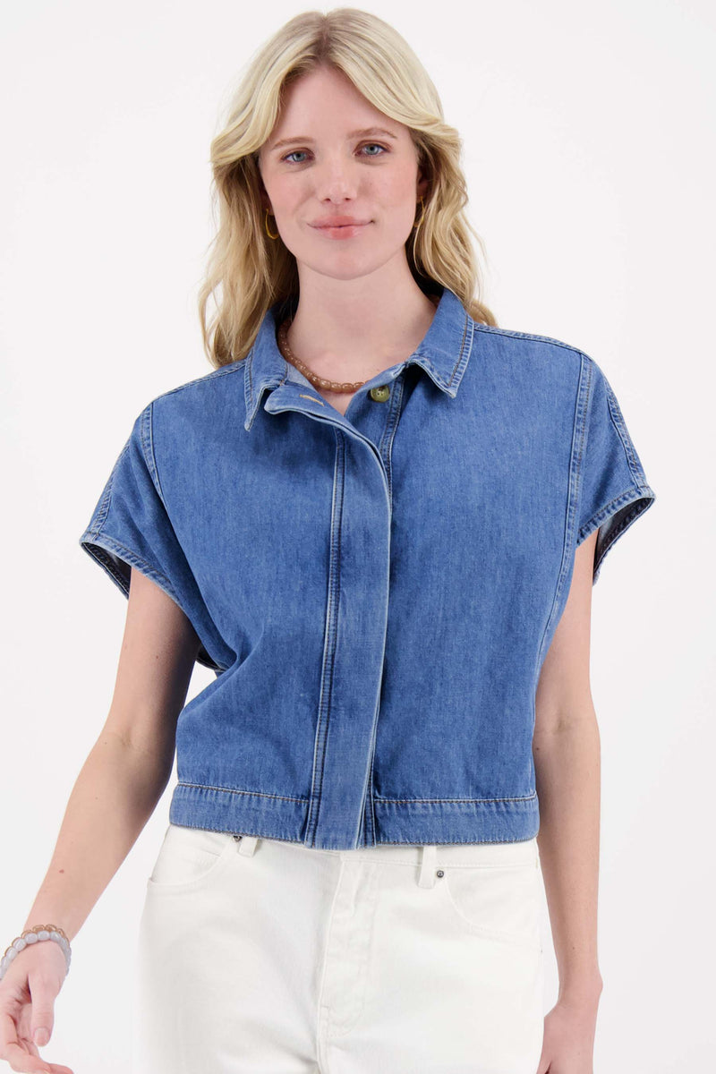 Jeans-Sleeveless-Jacke | mittelblaue Jeans