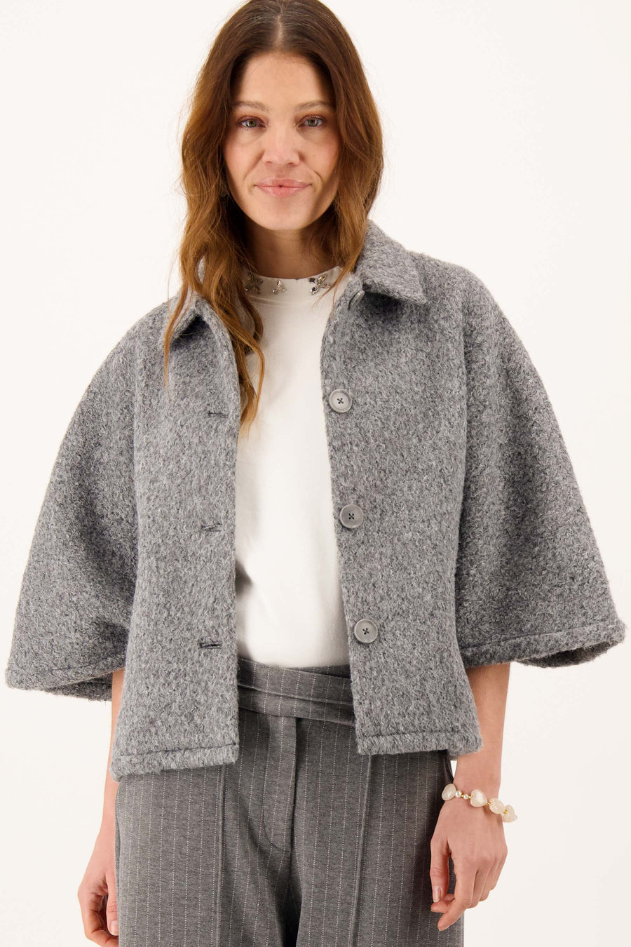wollig cape jasje | grey melange