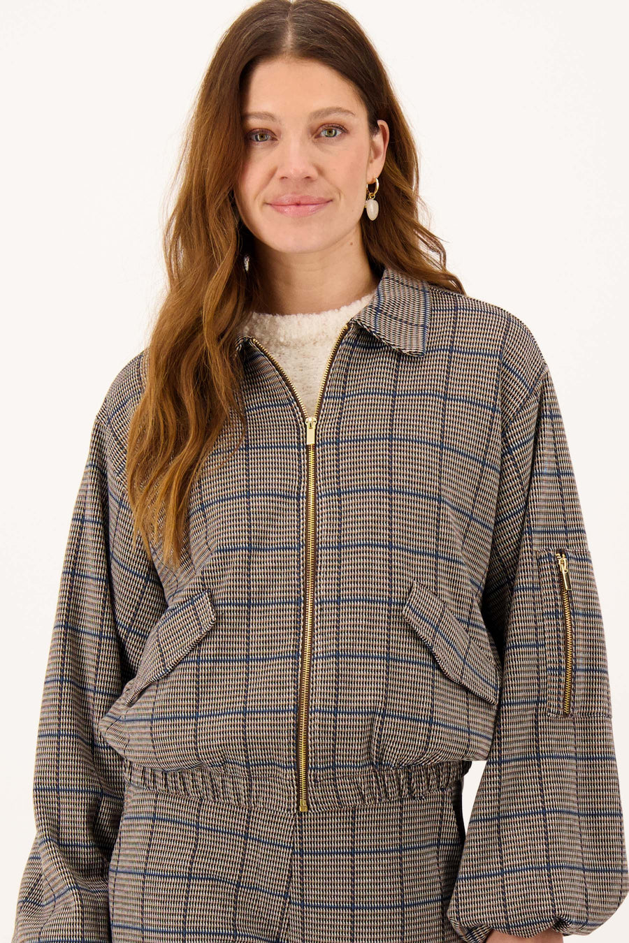 ruit jasje lange mouw | hazelnut/black