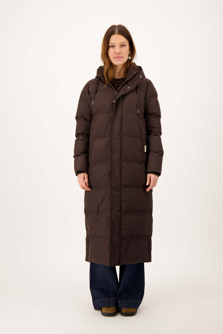 lange bubblecoat met teddy details | dark choco