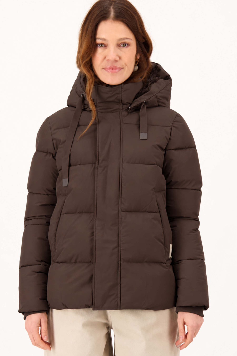 korte bubblecoat met teddy details | dark choco