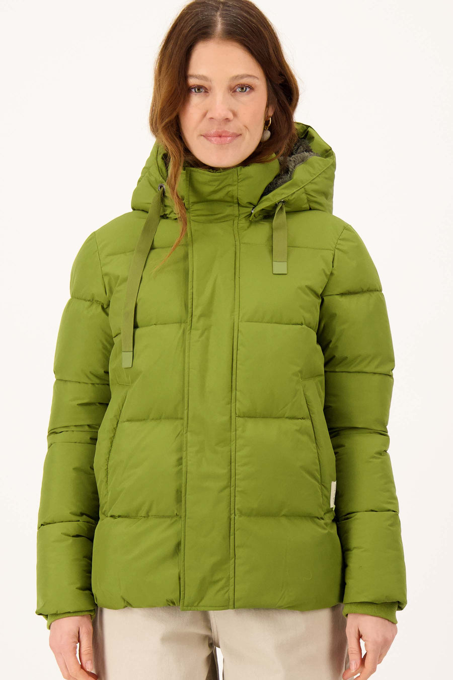korte bubblecoat met teddy details | mid green