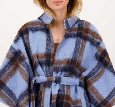 Wollen Cape Jasje met Ruit | ocean blue / hazelnut / black
