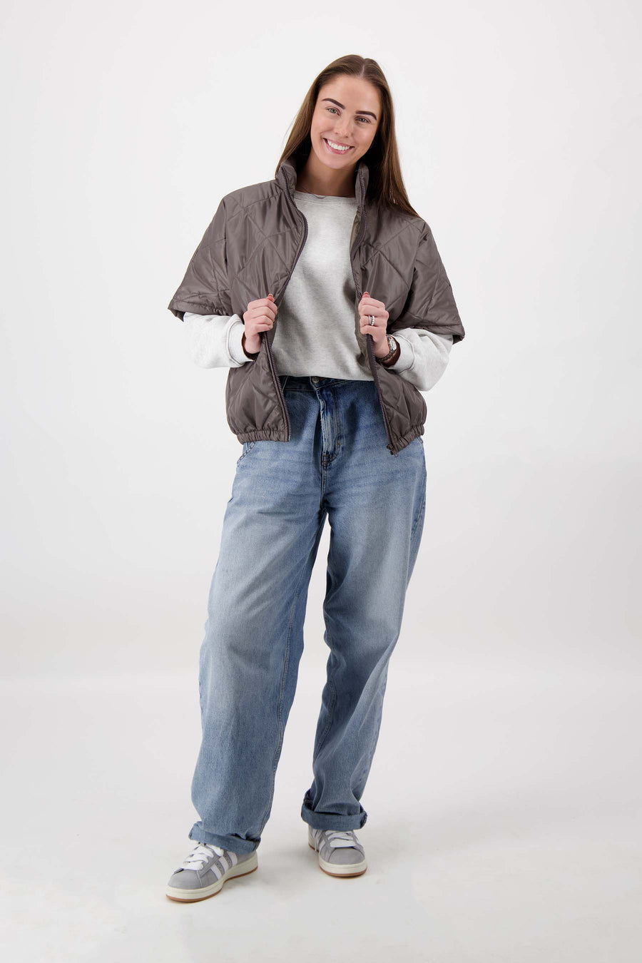 doorgestikte bodywarmer | green taupe