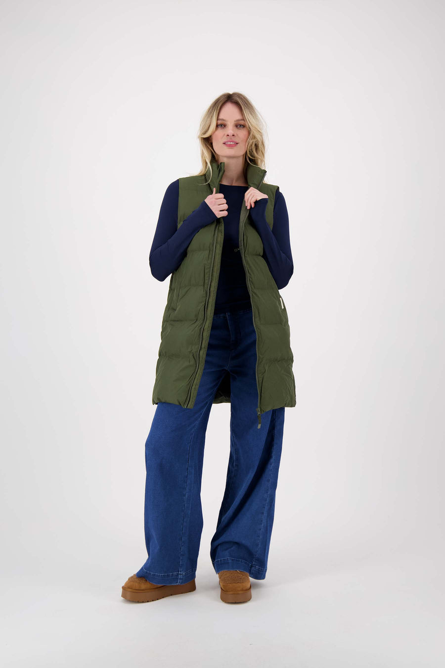 lange bodywarmer | donkergroen