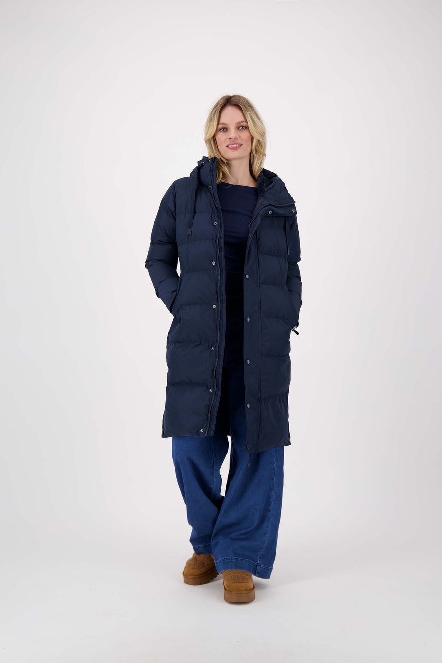 lange bubblecoat met teddy details | night blue