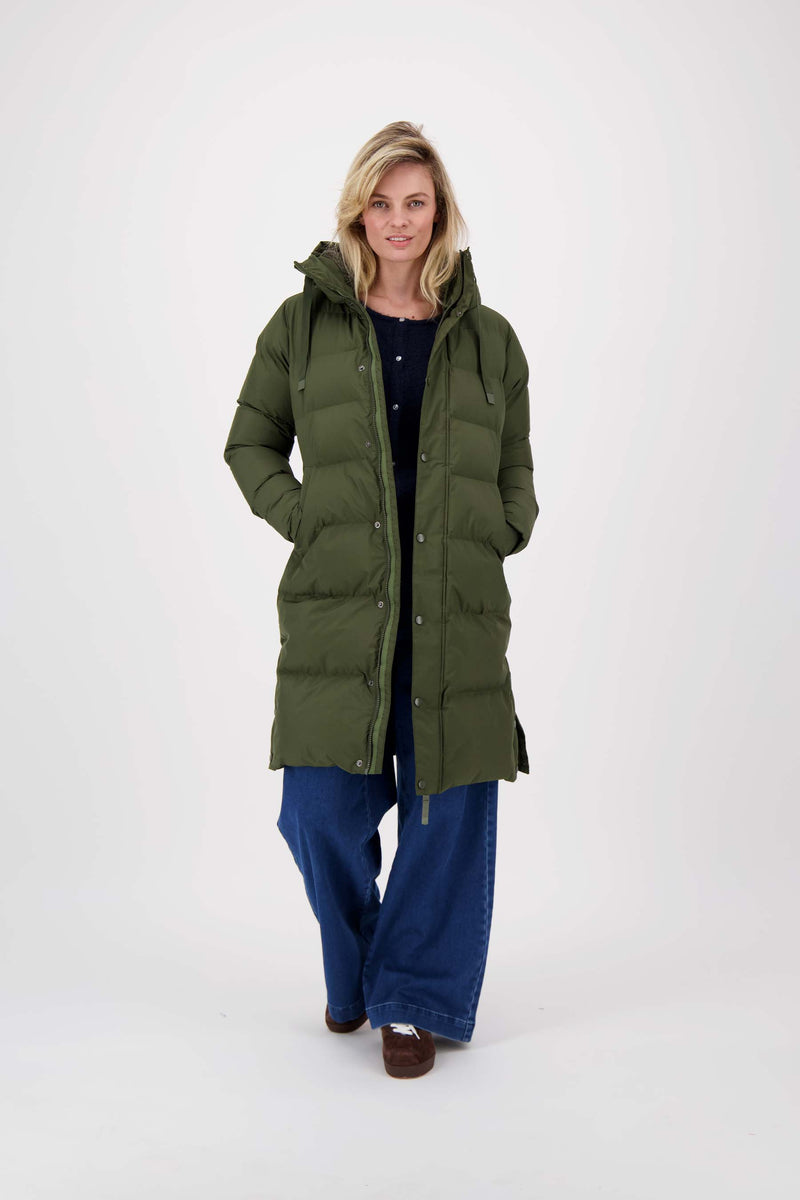 lange bubblecoat met teddy details | donkergroen