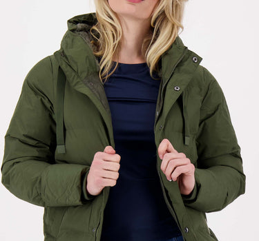 korte bubblecoat met teddy details | dark green