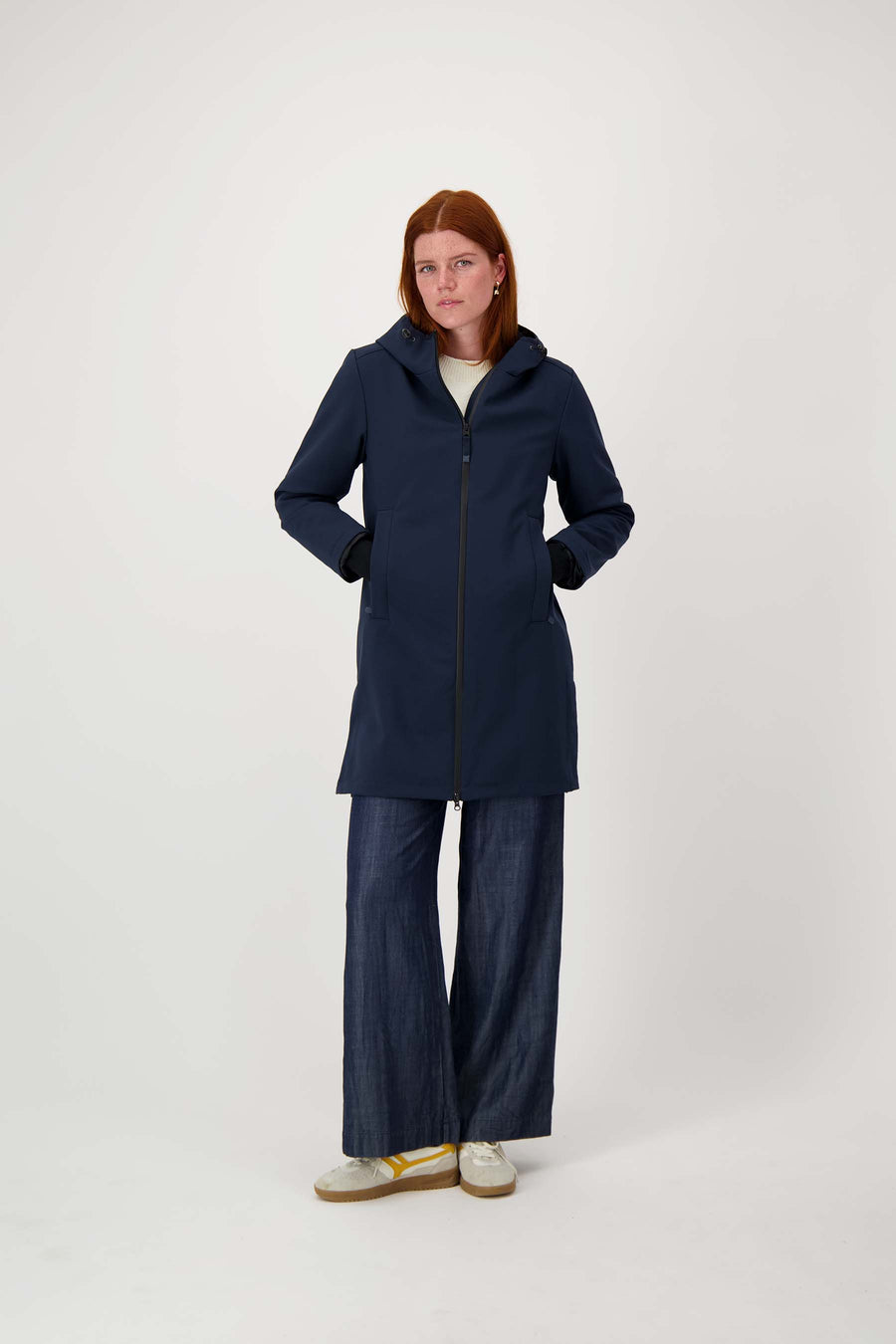 lange softshell jas met zachte binnenkant | navy