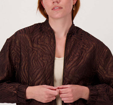 Bomberjacke aus Lurex-Jacquard-Stoff | Schokoladenbraun/Gold