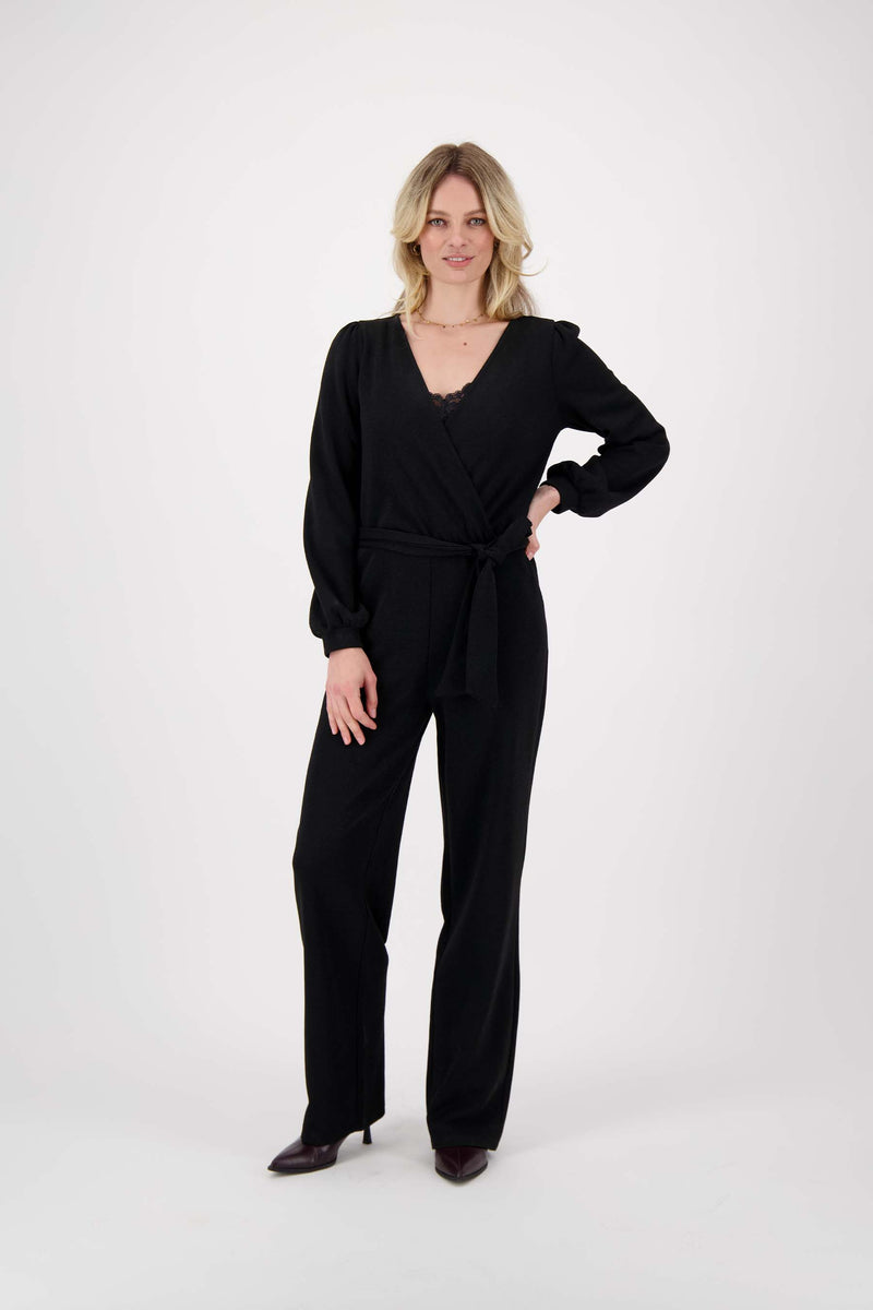 overslag jumpsuit met lurex | zwart