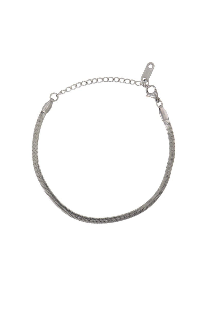 platte armband met visgraat structuur | zilver