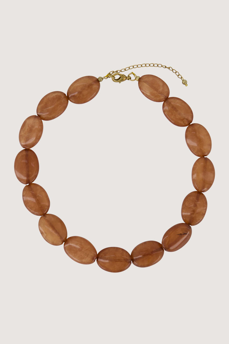 platte kralen ketting | warm camel