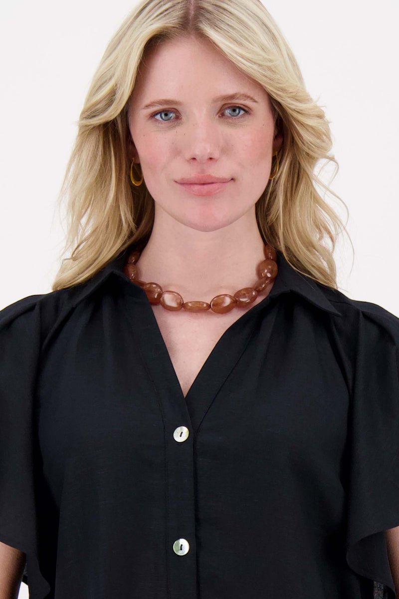 platte kralen ketting | warm camel