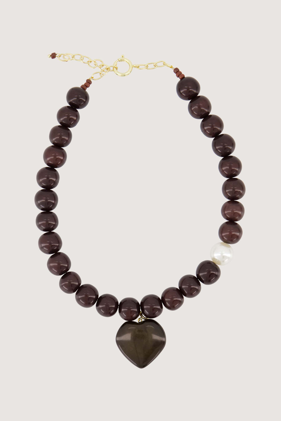 chunky beads ketting met hart hanger | dark choco