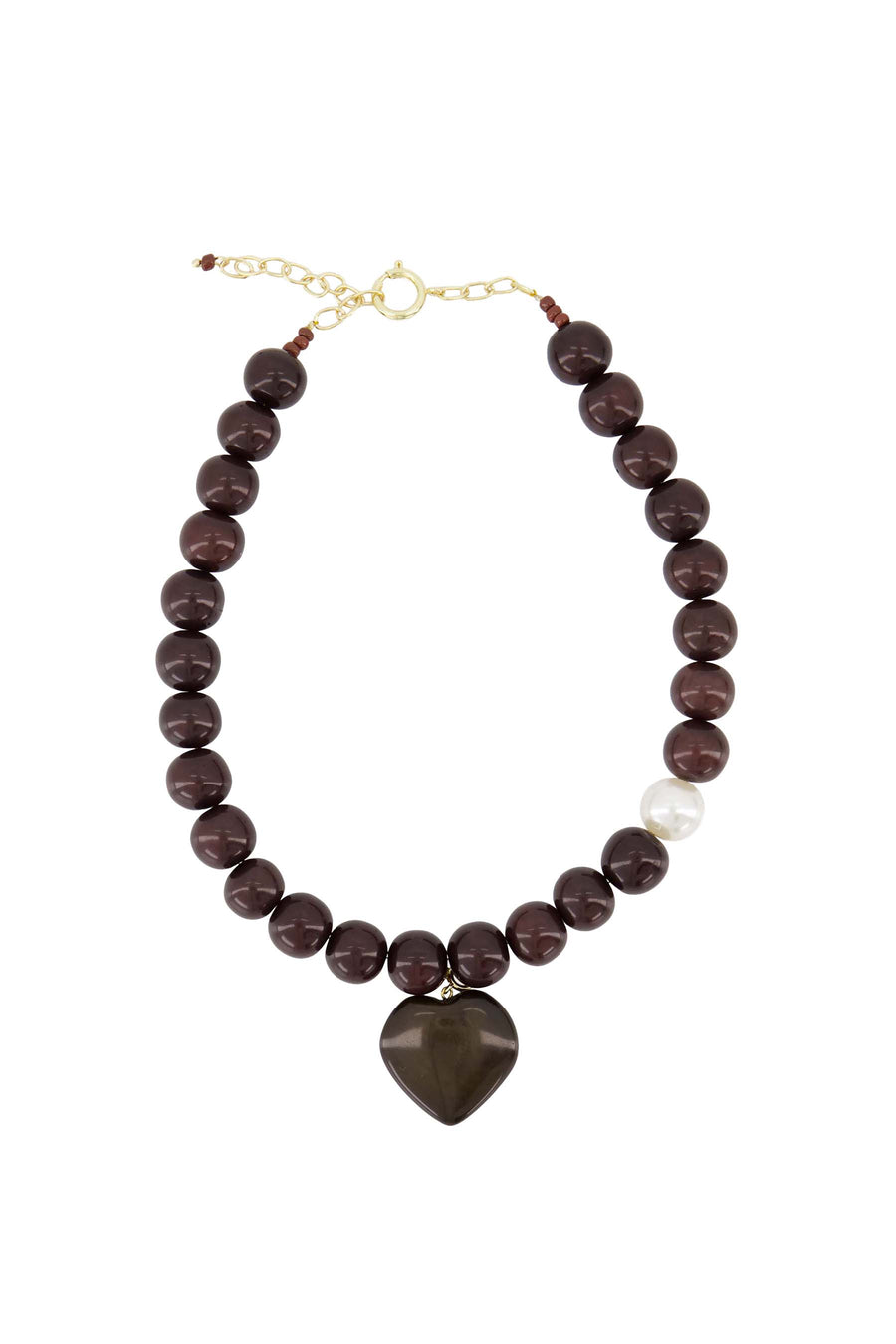 chunky beads ketting met hart hanger | dark choco