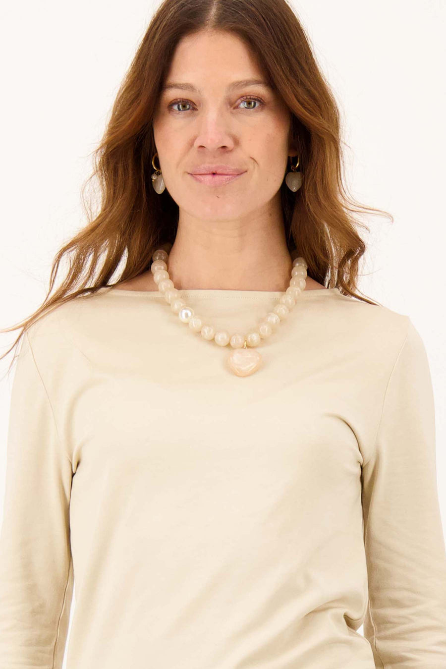 chunky beads ketting met hart hanger | grey oyster