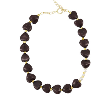 hart ketting met parels | dark choco