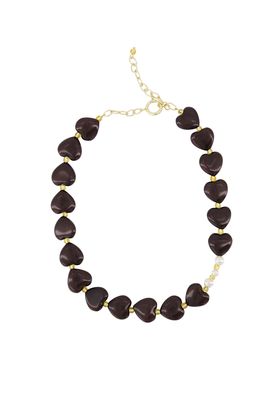 hart ketting met parels | dark choco