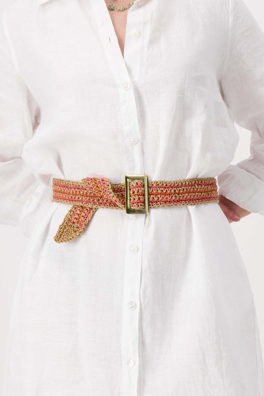 raffia belt with stripe | sahara / bright pink / orange