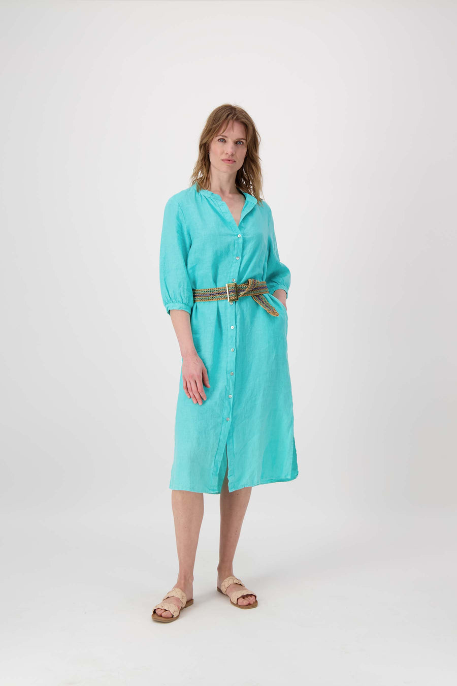 raffia belt with stripe | sahara / turquoise / lavender blue