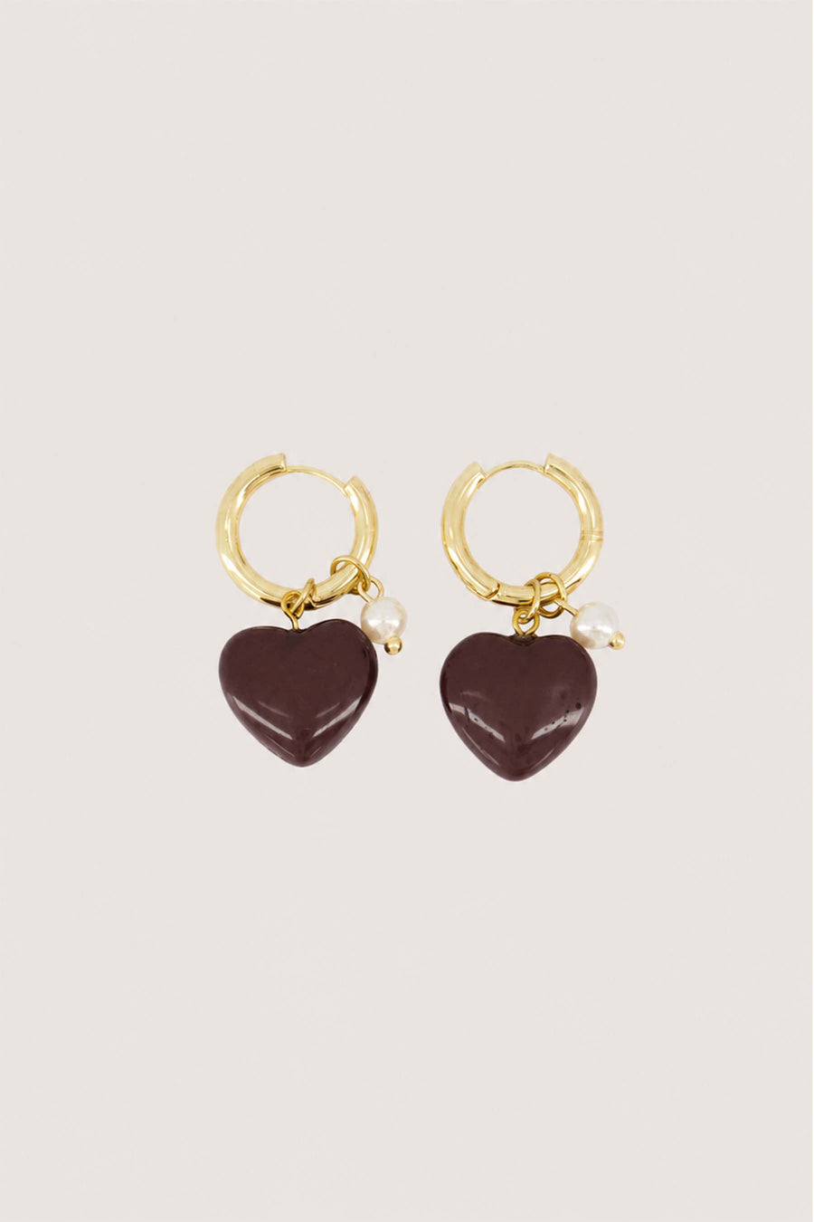 oorbel met hart en parel | dark choco