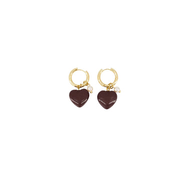 oorbel met hart en parel | dark choco