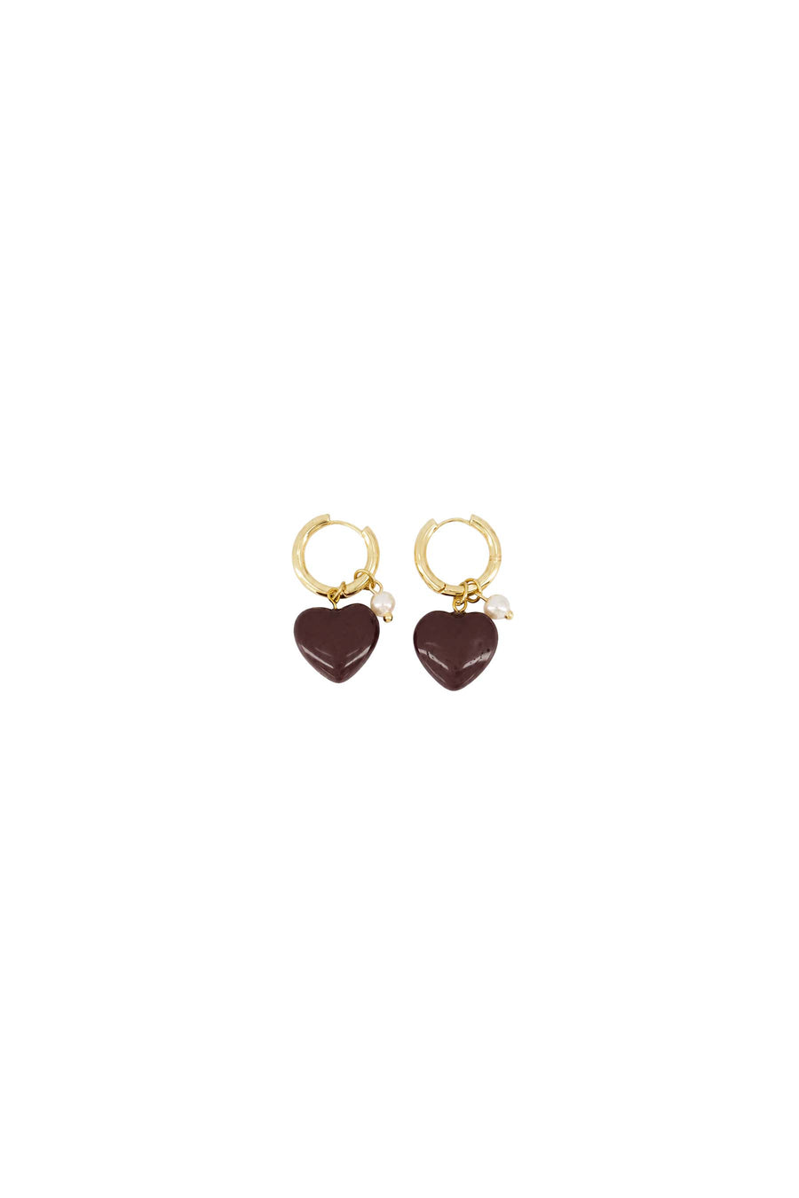 Ohrring mit Herz und Perle | Dark Choco