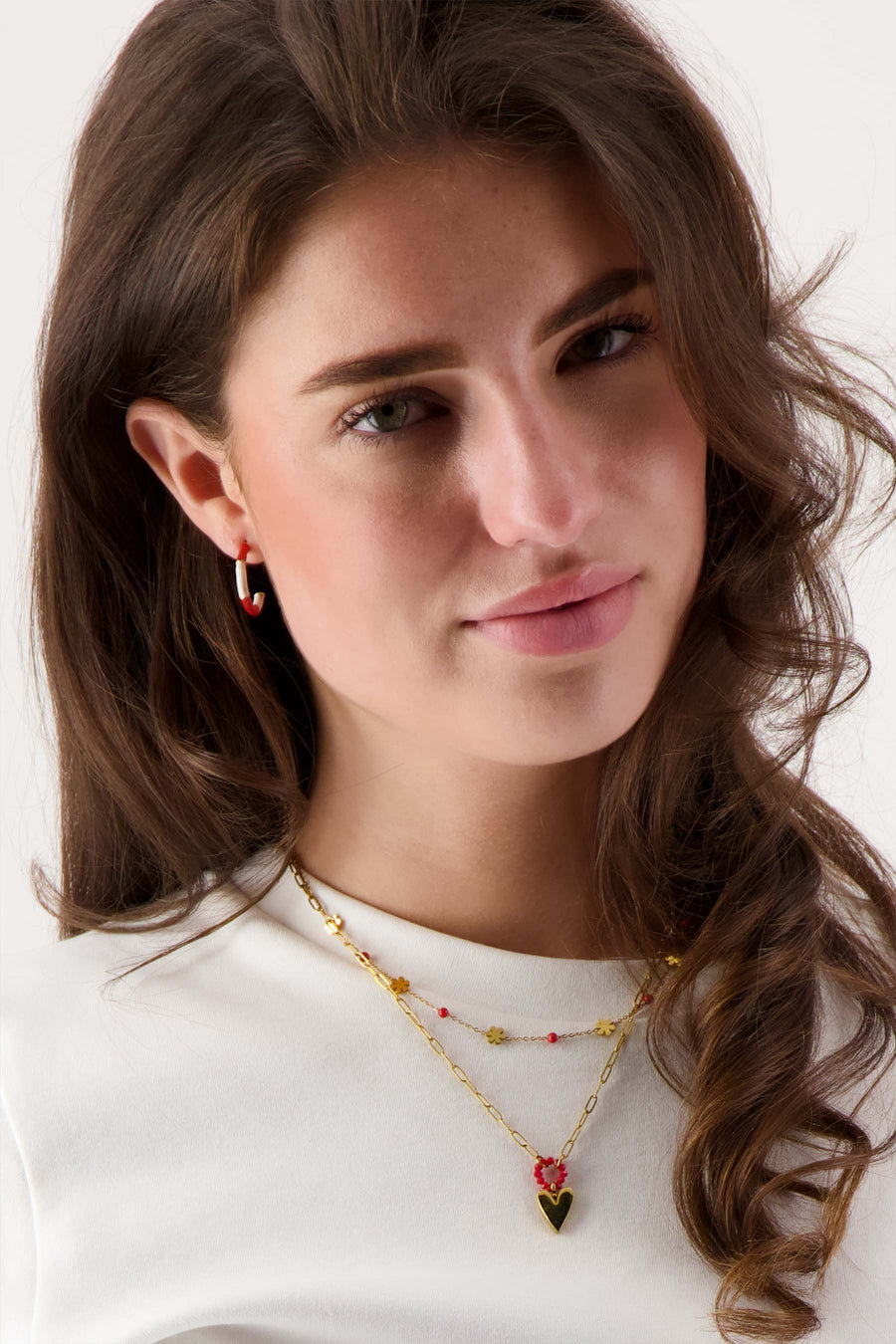 hoop earrings with stripes | white / red