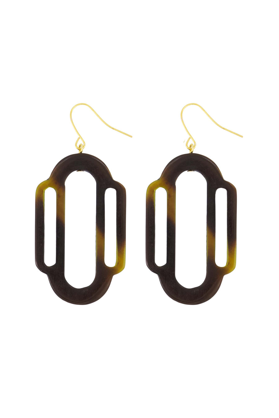 resin oorhangers met open vorm | chocoladebruin / goud