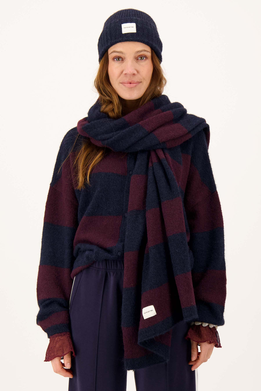 streep sjaal blokstreep | dark navy / burgundy