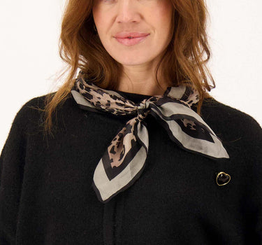 vierkant zijde sjaaltje met leopard | dark choco / grey oyster / black