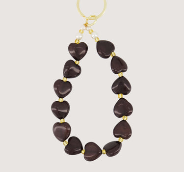 sleutelhanger met hartjes en parels | dark choco