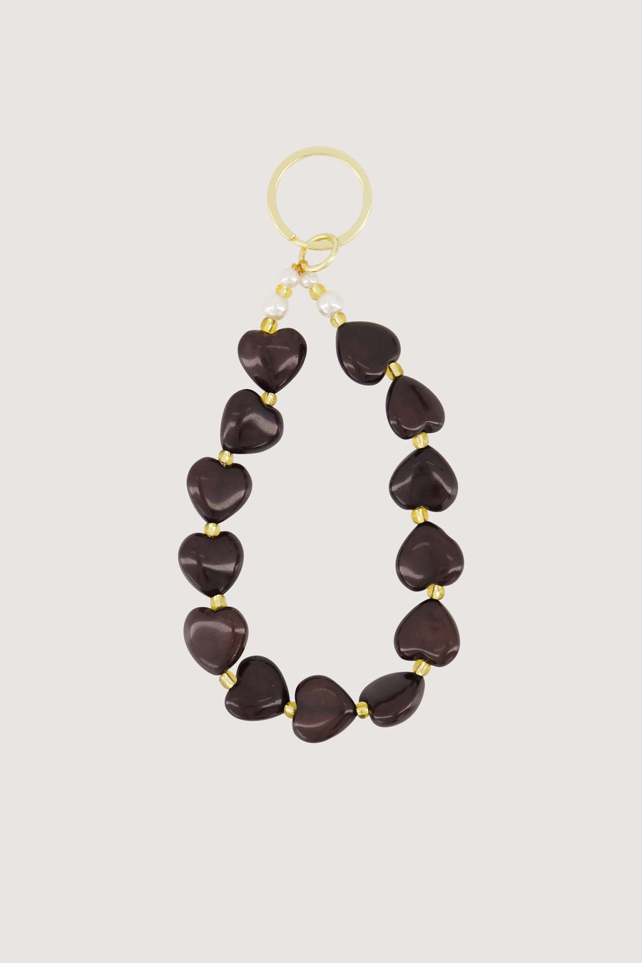 sleutelhanger met hartjes en parels | dark choco
