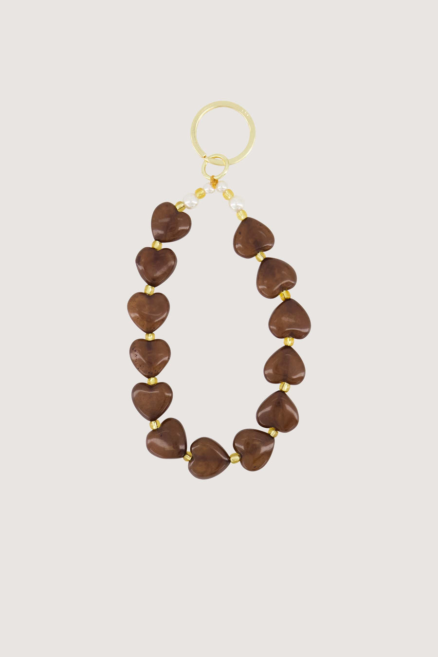 sleutelhanger met hartjes en parels | hazelnut