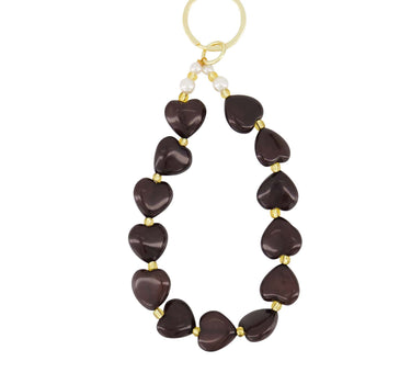 sleutelhanger met hartjes en parels | dark choco