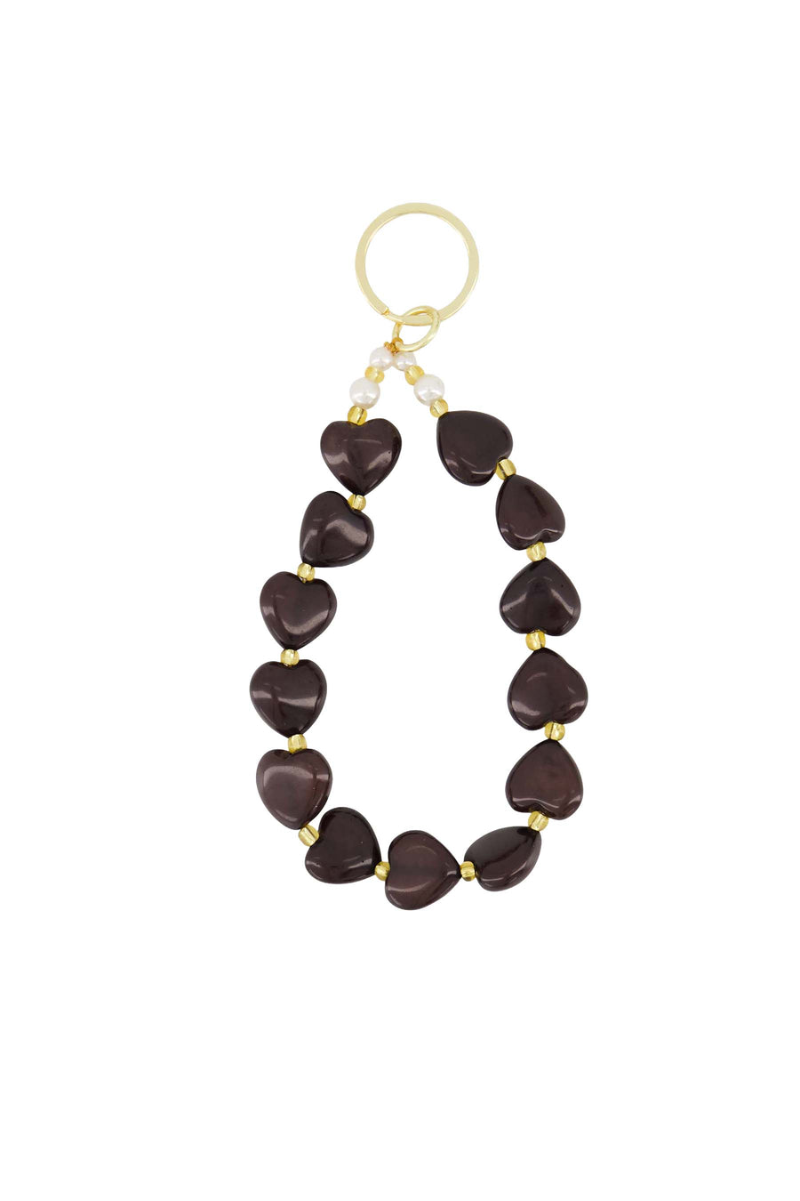 keychain with hearts and pearls | dark chocolate