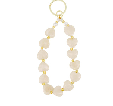 sleutelhanger met hartjes en parels | grey oyster