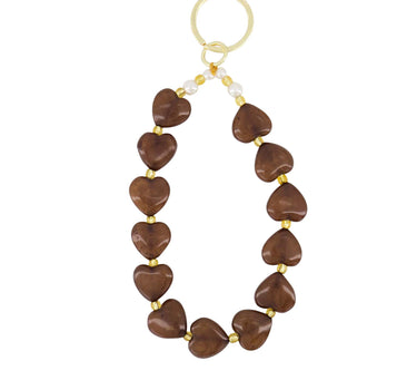 sleutelhanger met hartjes en parels | hazelnut