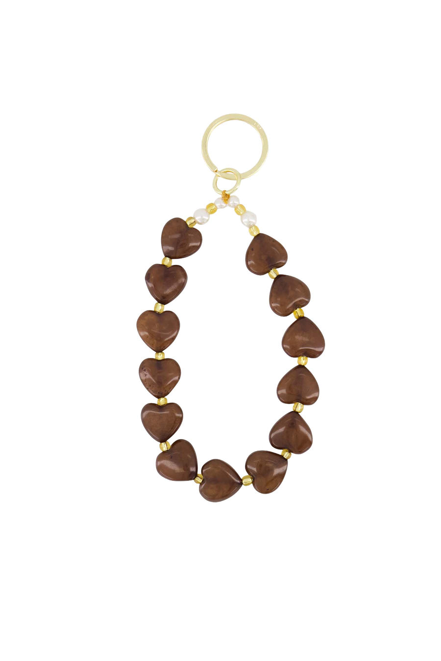 keychain with hearts and pearls | hazelnut