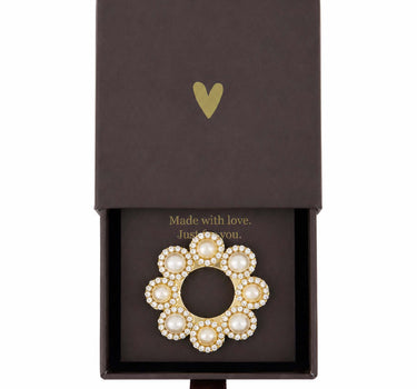 Ronde Broche met Parels in Doosje | gold