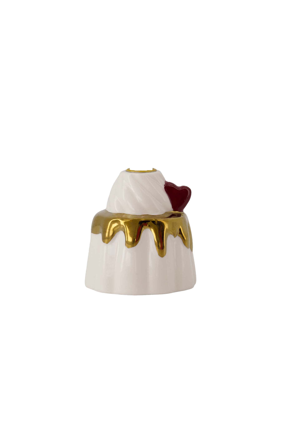 small ceramic cake stand | white / gold / red