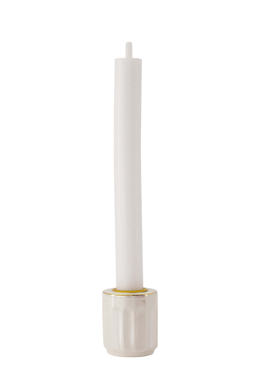 ceramic candle holder mother-of-pearl ribbed | white / gold