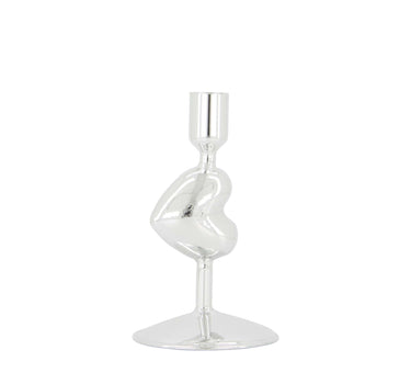 glass heart-shaped candleholder, silver | silver
