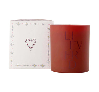 Scented candle in a glass jar in a box, "Lieverd" white/dark red | white / dark red