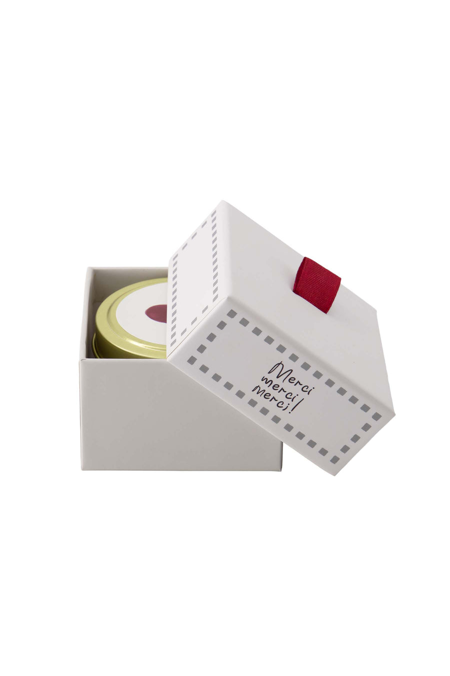 geurkaarsje tinnen in doosje merci wit/grijsblauw | wit / grijsblauw