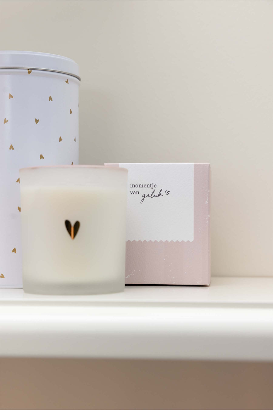 geurkaars glas in doosje momentje van geluk | white / gold / pink
