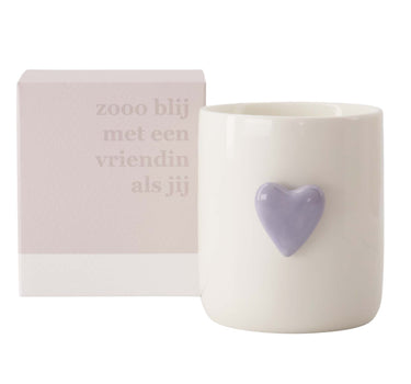 geurkaars keramiek hart in doosje zo blij met een vriendin als jij | wit / lila / zand